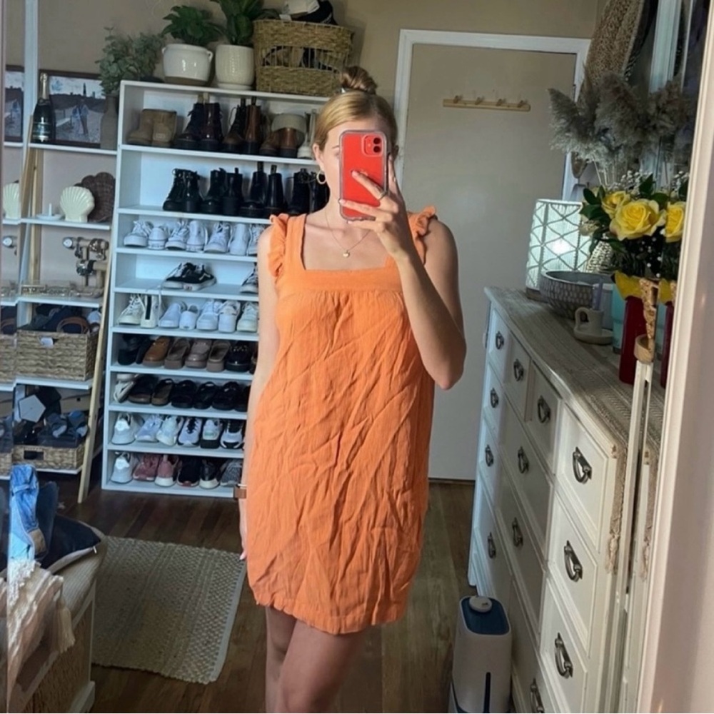 Loft square neck ribbed light orange dress